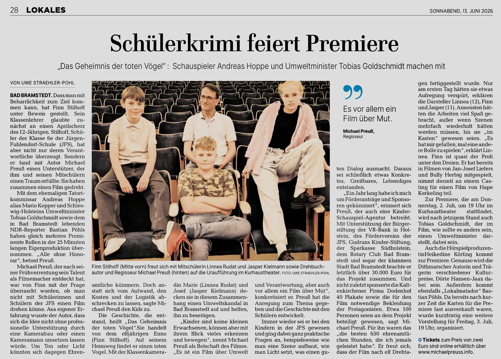 Zeitungsartikel: Schülerkrimi feiert Premiere